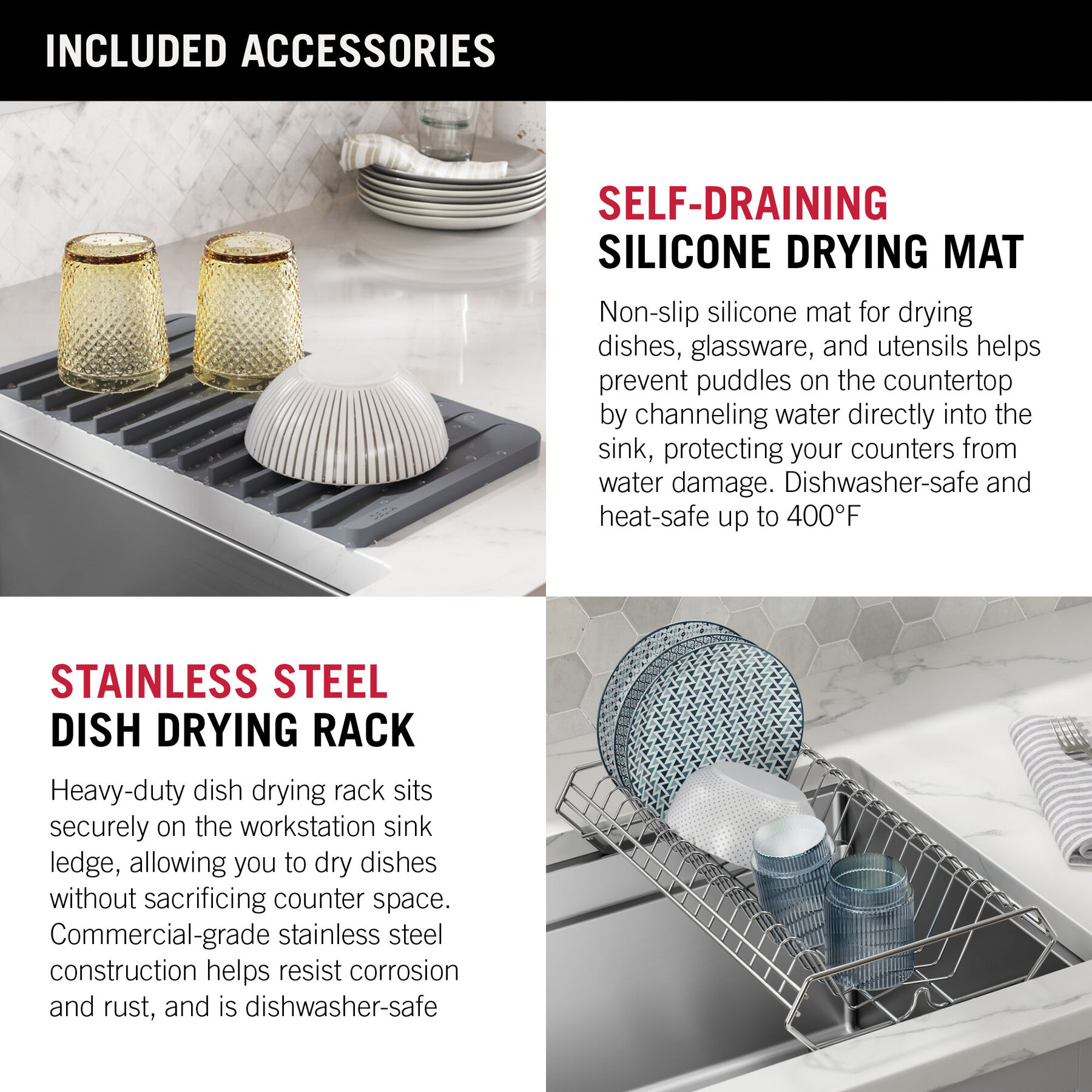 45” Workstation Undermount Single Bowl 16 Gauge Stainless Steel Kitchen Sink with 2-Tier WorkFlow™ Ledge and Accessories, image 3